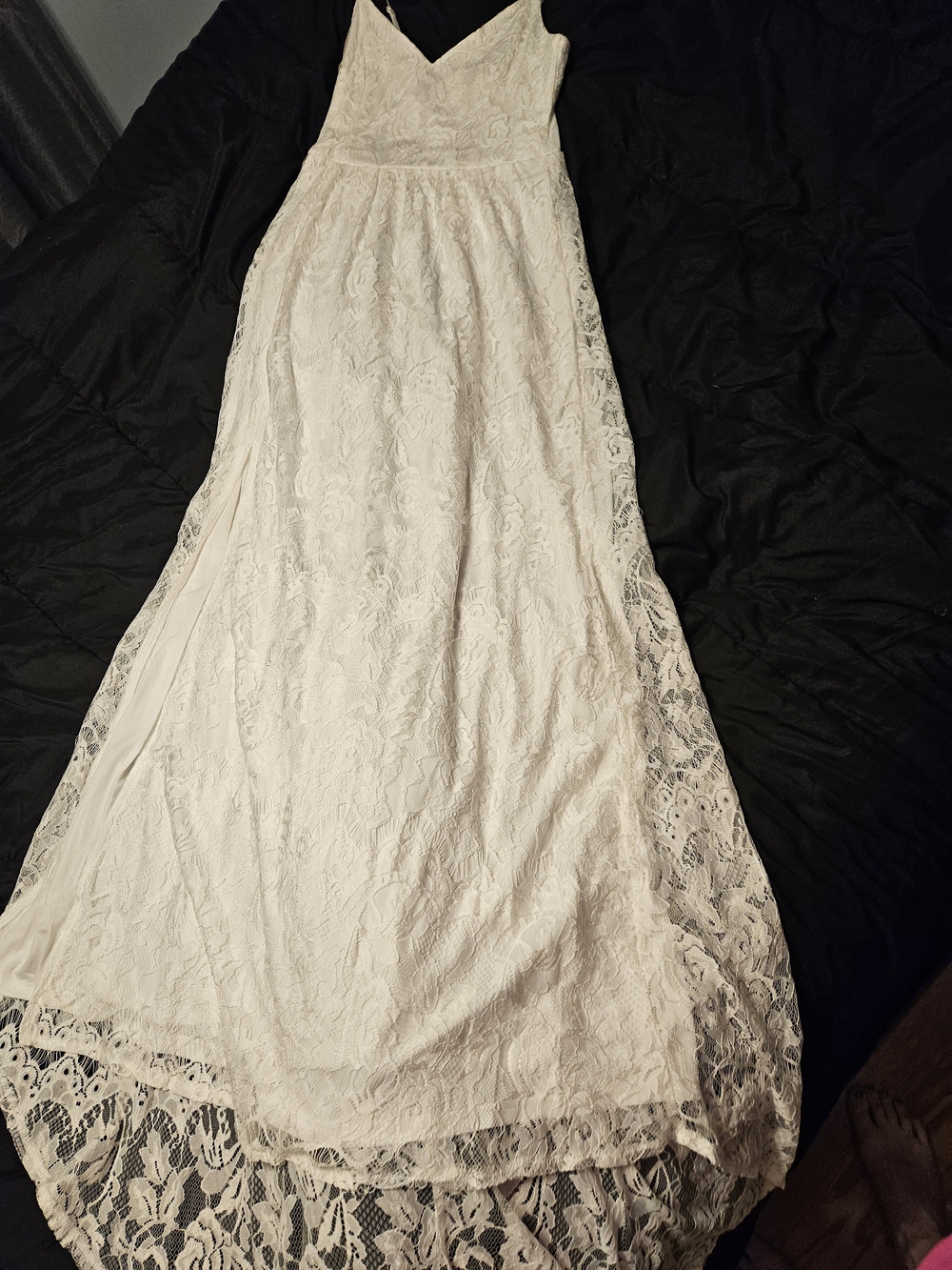 White Lace High-Low Dress with Delicate Lace